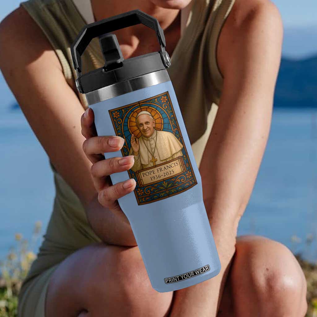 Beloved Pope Francis Flip Straw Tumbler 1936-2025 Memorial TS02 One Size: 30 oz Light Blue Print Your Wear