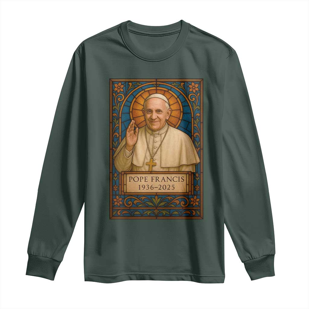 Beloved Pope Francis Long Sleeve Shirt 1936-2025 Memorial TS02 Dark Forest Green Print Your Wear