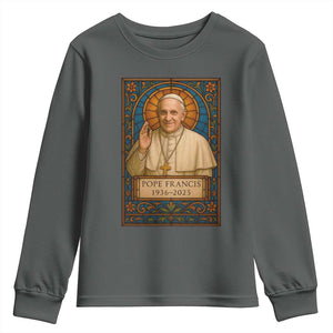 Beloved Pope Francis Youth Sweatshirt 1936-2025 Memorial TS02 Dark Heather Print Your Wear