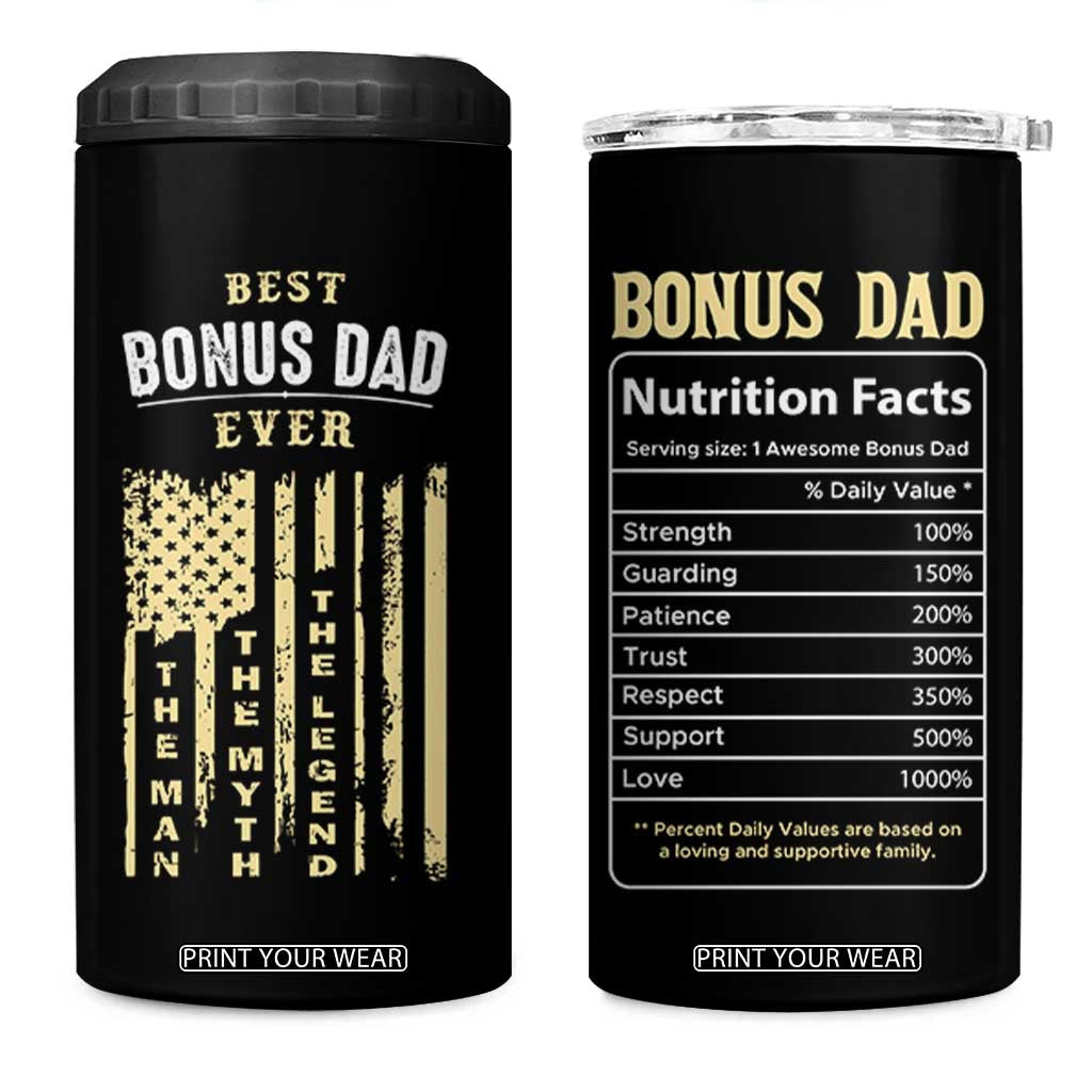 Best Bonus Dad Ever 4 in 1 Can Cooler Tumbler Funny Step Dad American Flag Fathers Day TB10 One Size: 16 oz Black Print Your Wear