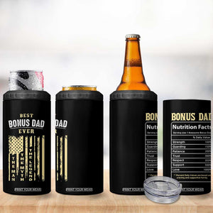 Best Bonus Dad Ever 4 in 1 Can Cooler Tumbler Funny Step Dad American Flag Fathers Day TB10 Print Your Wear