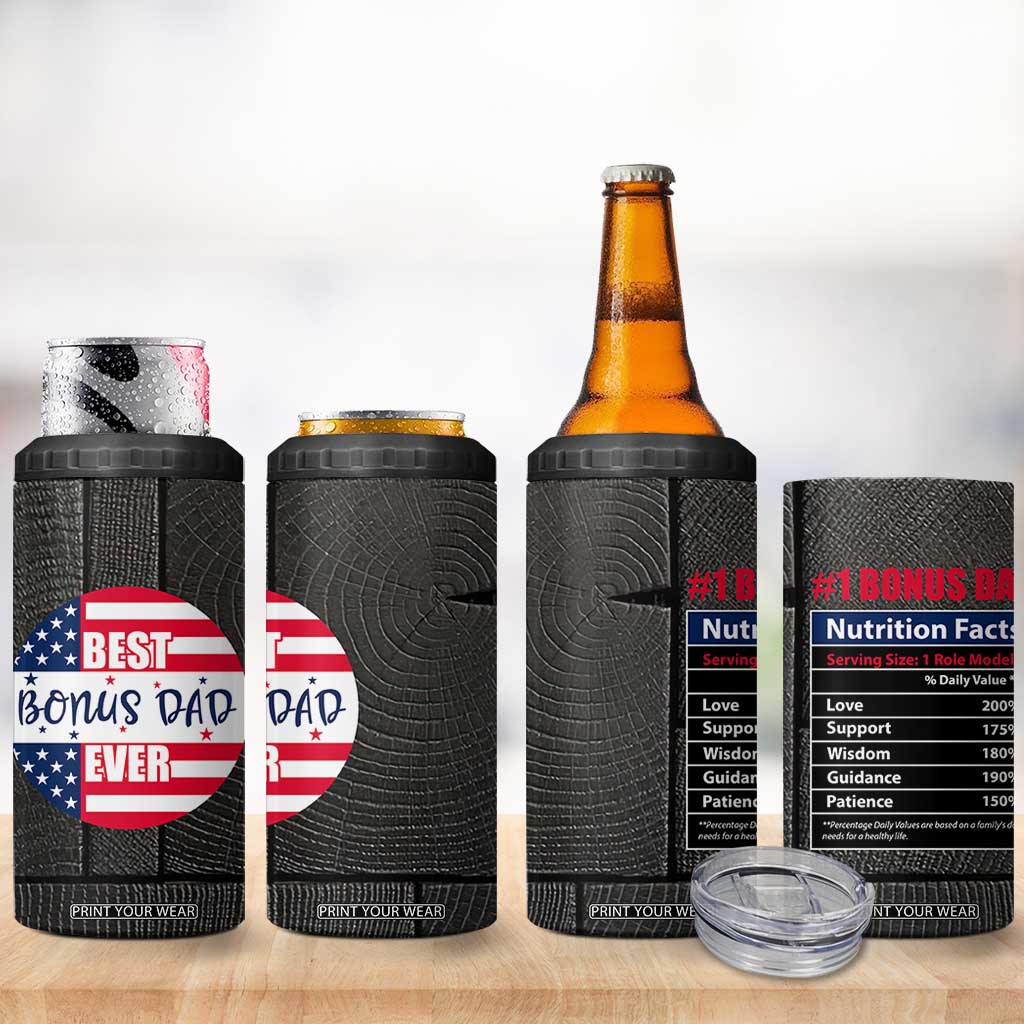 Best Bonus Dad Ever 4 in 1 Can Cooler Tumbler Step Dad American Flag TB10 Print Your Wear