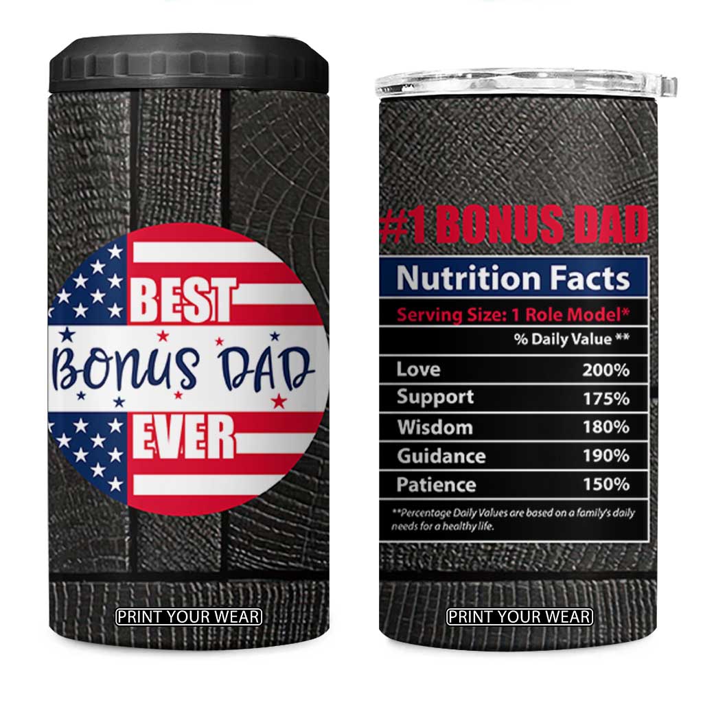 Best Bonus Dad Ever 4 in 1 Can Cooler Tumbler Step Dad American Flag TB10 One Size: 16 oz Black Print Your Wear