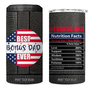 Best Bonus Dad Ever 4 in 1 Can Cooler Tumbler Step Dad American Flag TB10 One Size: 16 oz Black Print Your Wear