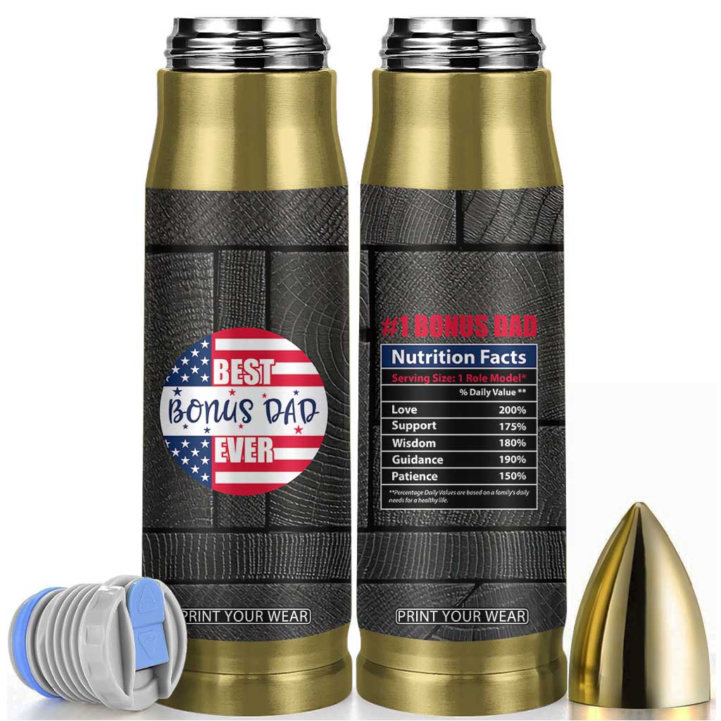 Best Bonus Dad Ever Bullet Tumbler Step Dad American Flag TB10 Black Print Your Wear