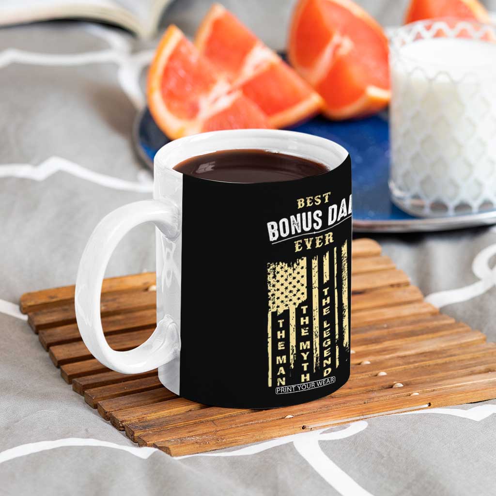 Best Bonus Dad Ever Coffee Mug Funny Step Dad American Flag Fathers Day TB10 Print Your Wear
