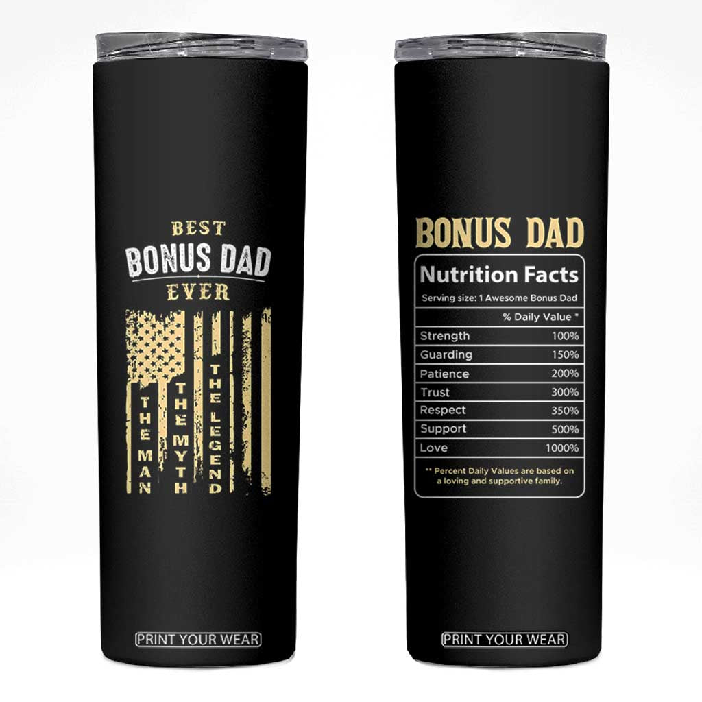 Best Bonus Dad Ever Skinny Tumbler Funny Step Dad American Flag Fathers Day TB10 Black Print Your Wear