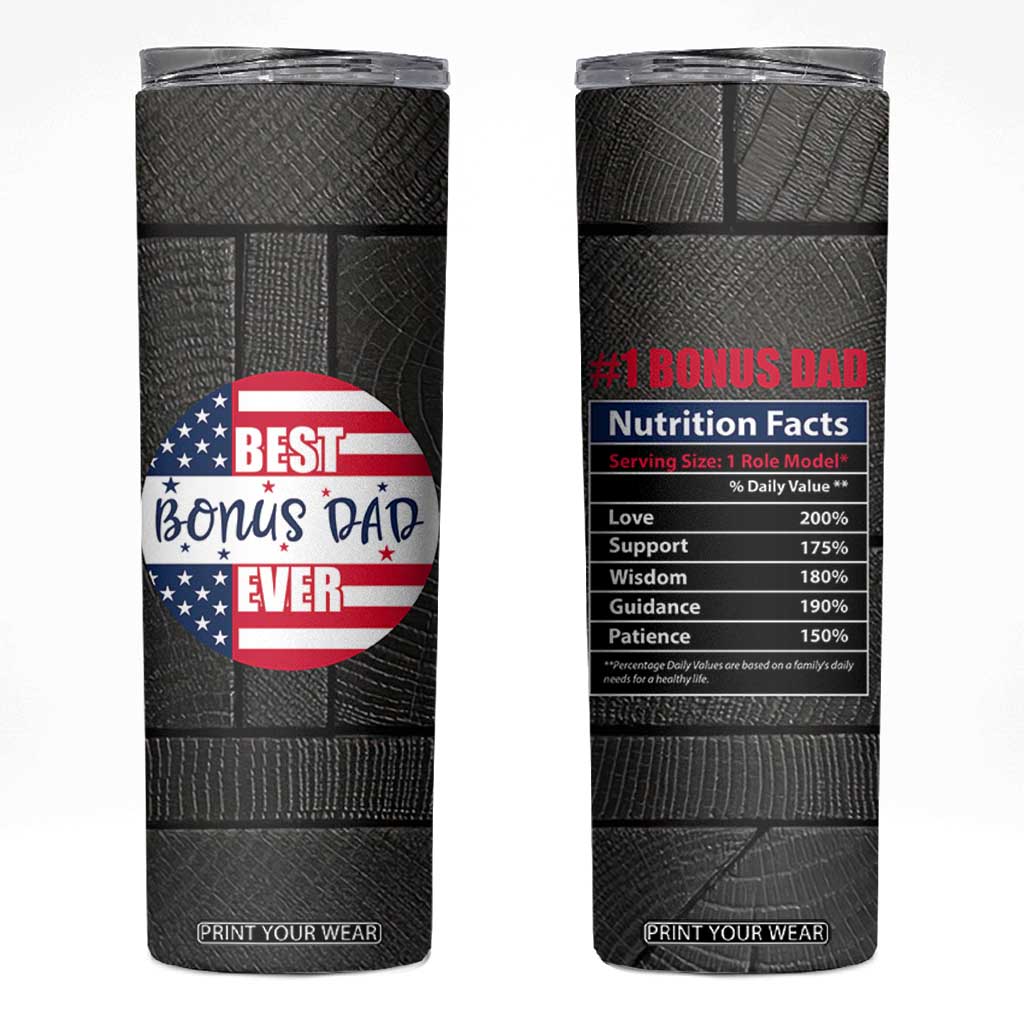 Best Bonus Dad Ever Skinny Tumbler Step Dad American Flag TB10 Black Print Your Wear