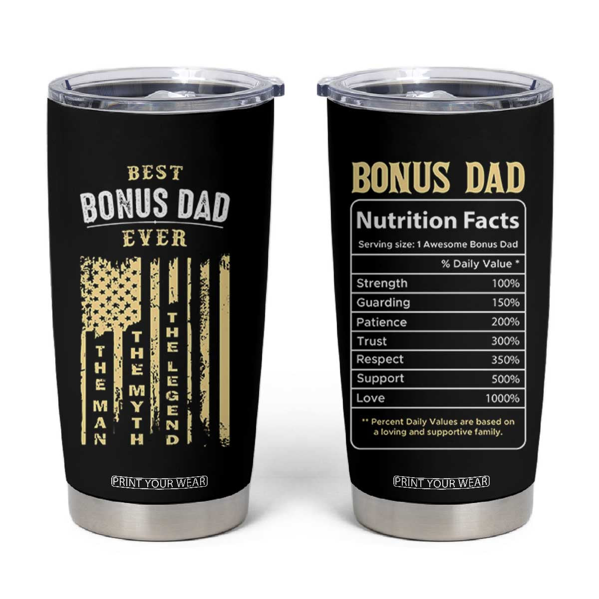 Best Bonus Dad Ever Tumbler Cup Funny Step Dad American Flag Fathers Day TB10 Black Print Your Wear