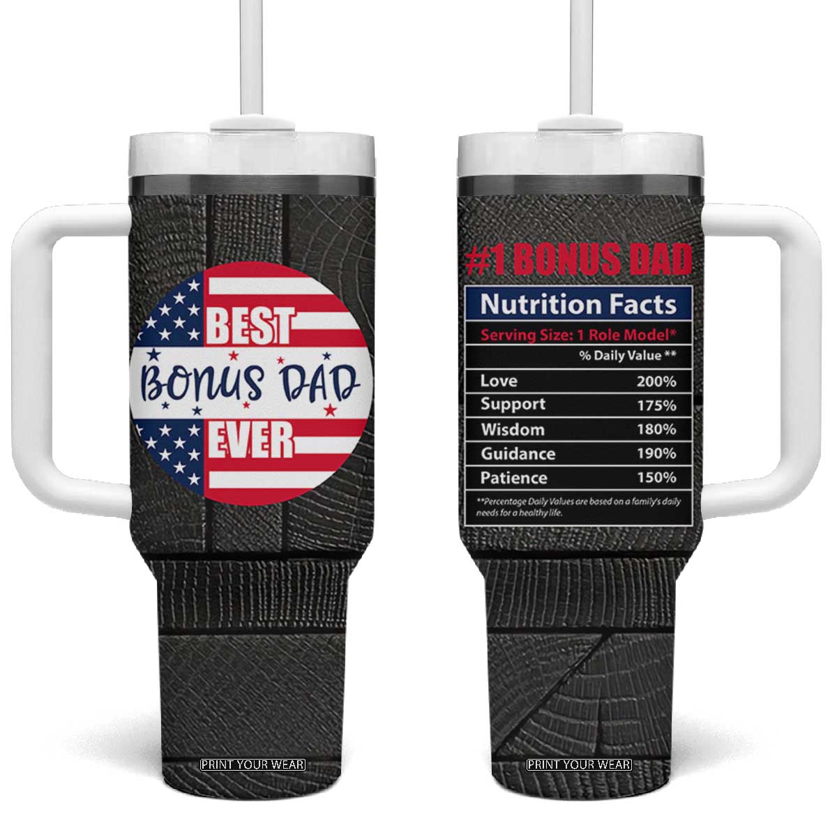 Best Bonus Dad Ever Tumbler With Handle Step Dad American Flag TB10 One Size: 40 oz Black Print Your Wear
