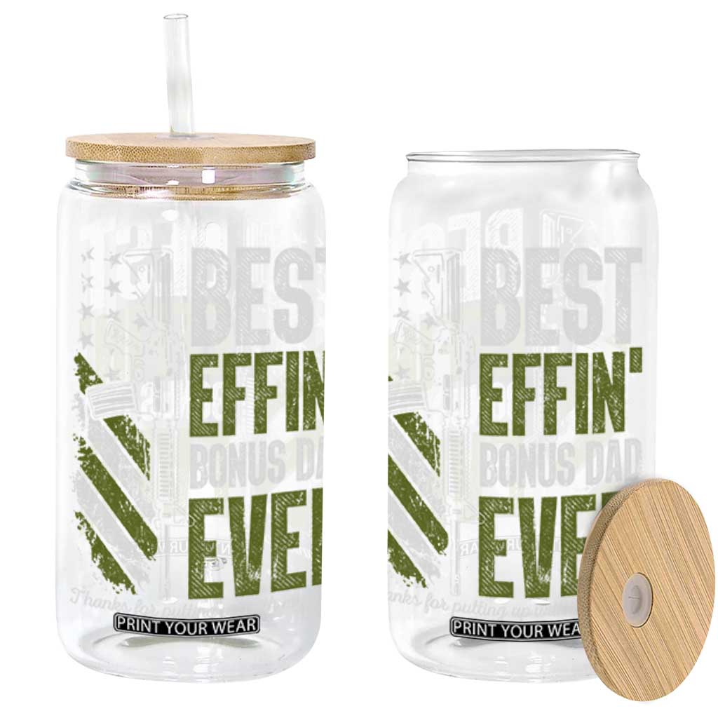 Best Effin Bonus Dad Ever Glass Can Step Dad Gun American Flag TS10 Black Print Your Wear