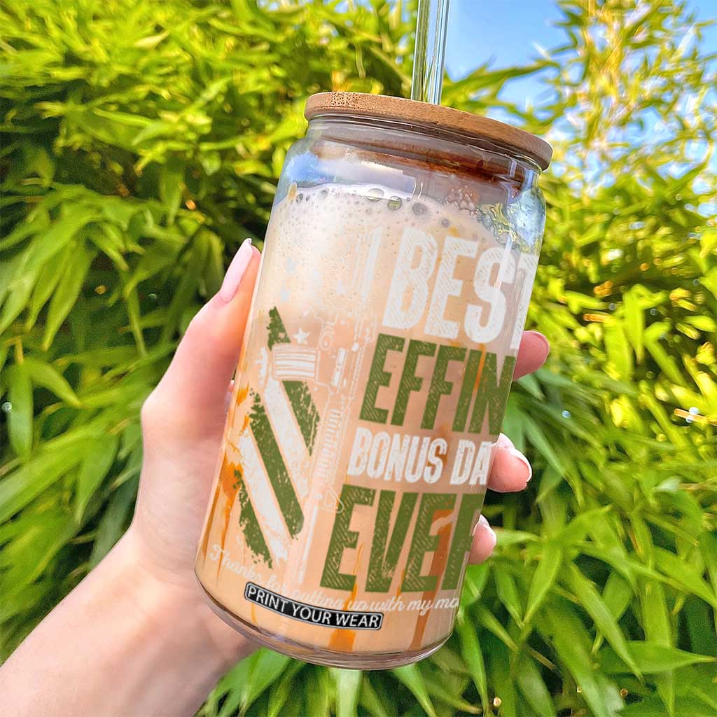 Best Effin Bonus Dad Ever Glass Can Step Dad Gun American Flag TS10 Print Your Wear