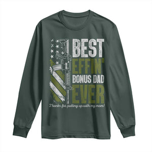 Best Effin Bonus Dad Ever Long Sleeve Shirt Step Dad Gun American Flag TS10 Dark Forest Green Print Your Wear