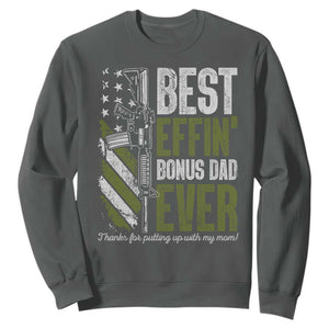 Best Effin Bonus Dad Ever Sweatshirt Step Dad Gun American Flag TS10 Dark Heather Print Your Wear