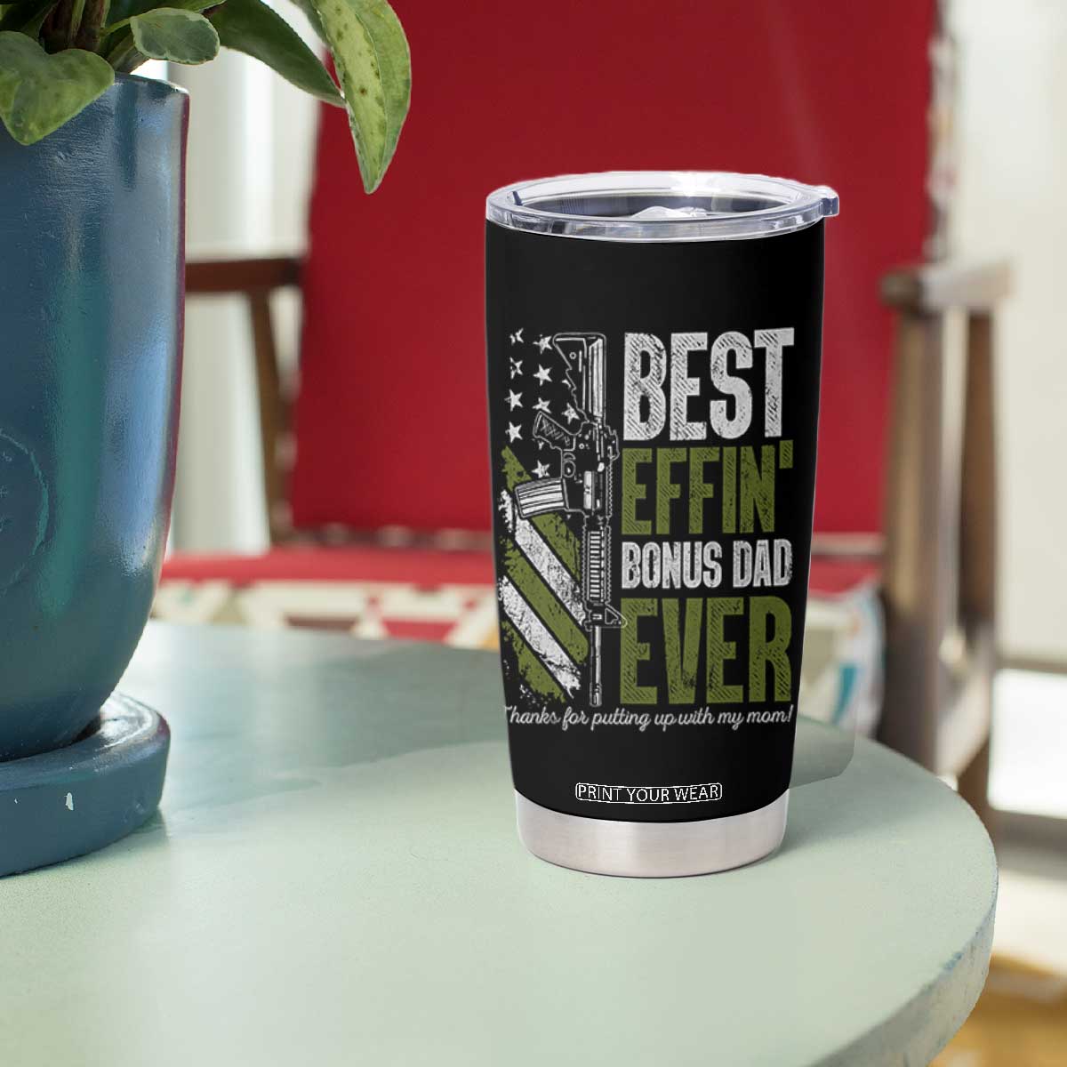 Best Effin Bonus Dad Ever Tumbler Cup Step Dad Gun American Flag TS10 Print Your Wear