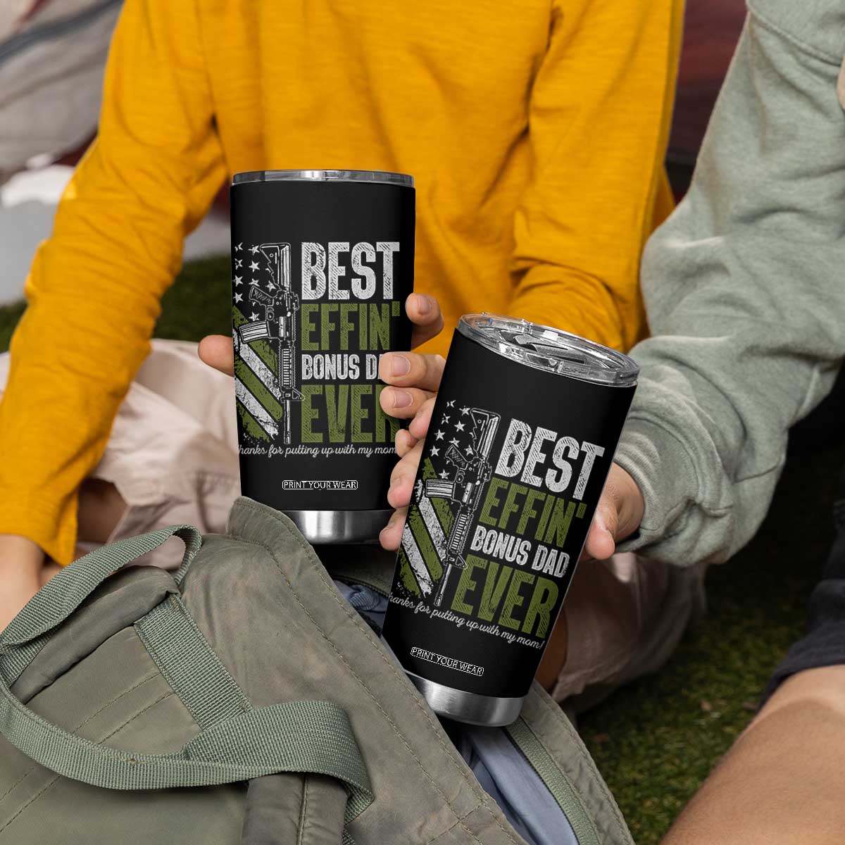 Best Effin Bonus Dad Ever Tumbler Cup Step Dad Gun American Flag TS10 Print Your Wear
