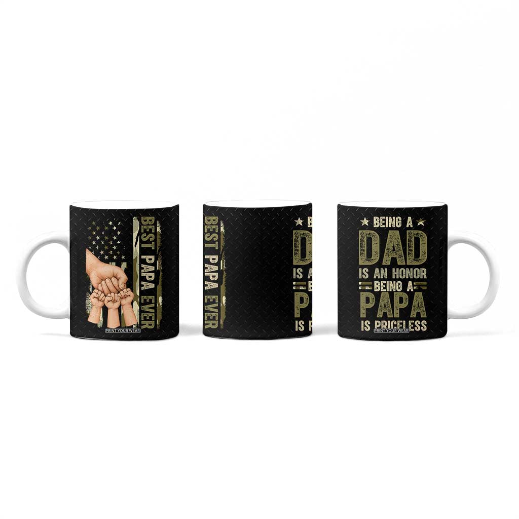 Best Papa Ever Coffee Mug Being A Dad Is An Honor Vintage Camo Flag Father's Day TB11 Print Your Wear