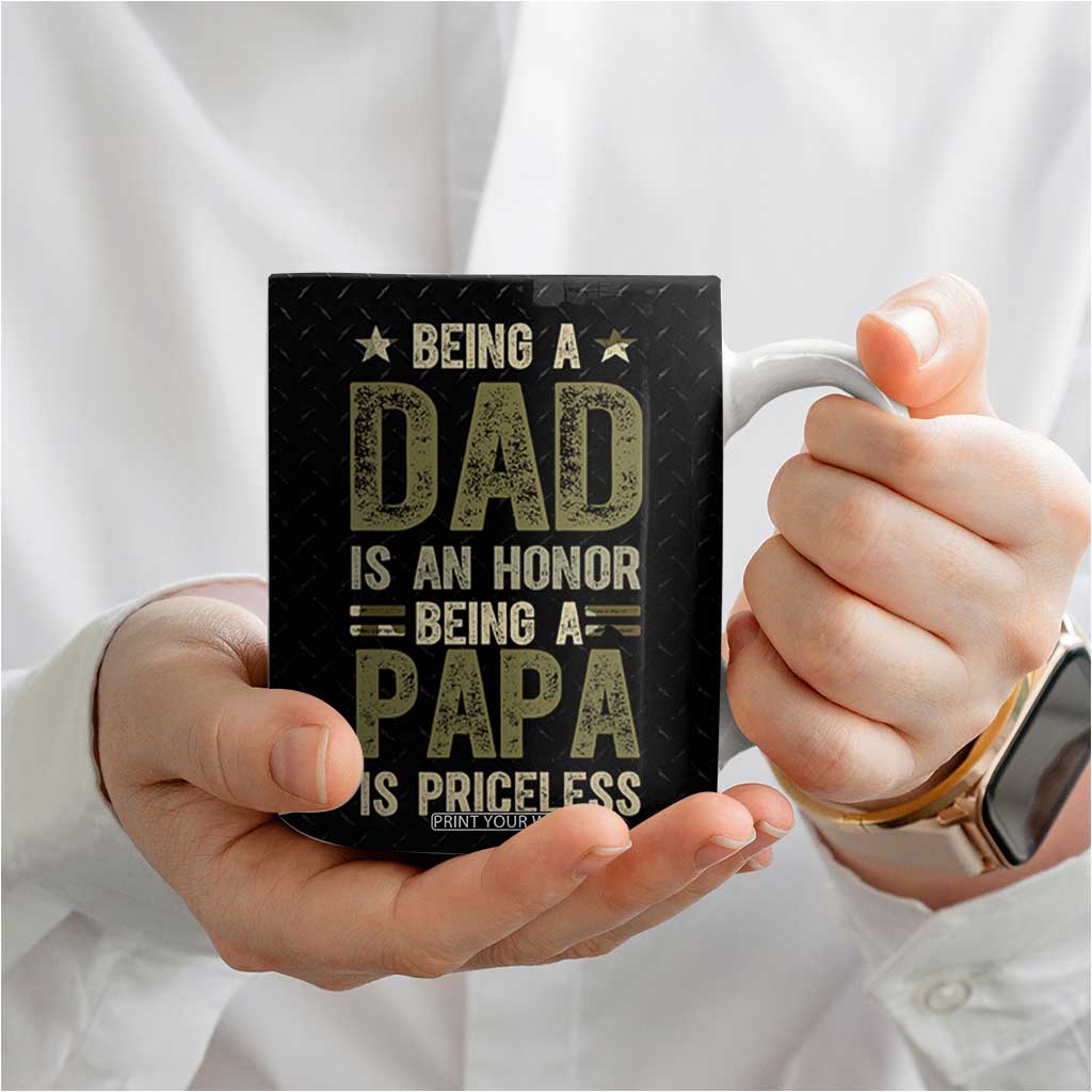 Best Papa Ever Coffee Mug Being A Dad Is An Honor Vintage Camo Flag Father's Day TB11 Print Your Wear