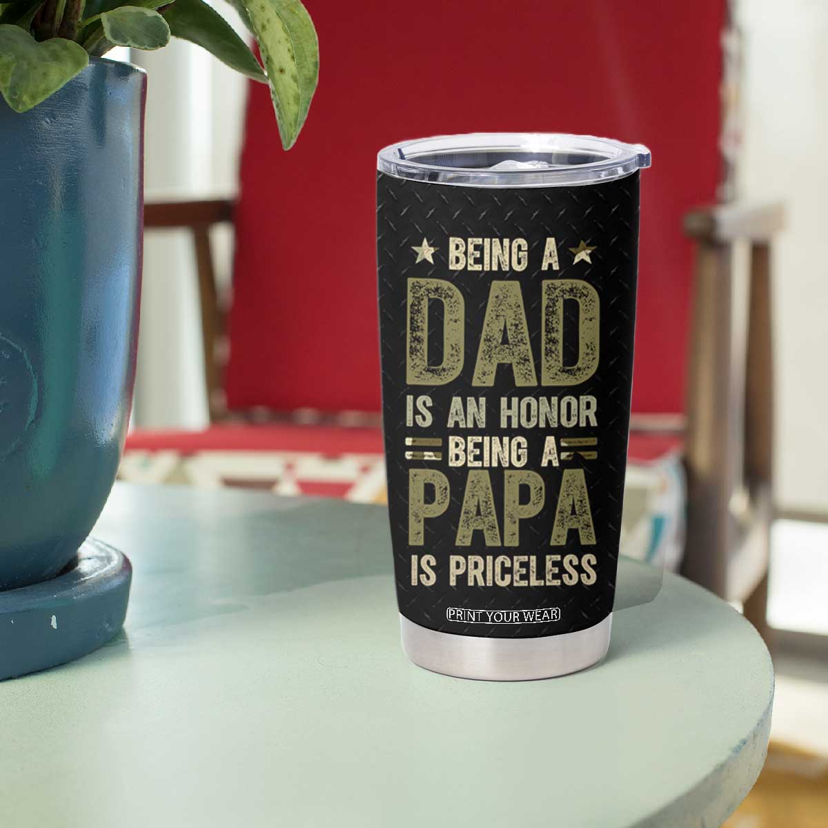 Best Papa Ever Tumbler Cup Being A Dad Is An Honor Vintage Camo Flag Father's Day TB11 Print Your Wear