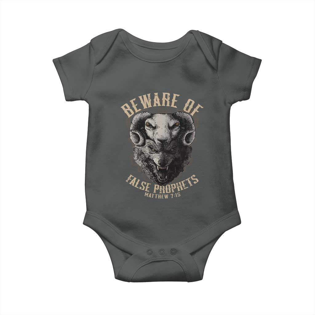 Beware Of False Prophets Baby Onesie Christian Sheep Wolf TS11 Dark Heather Print Your Wear