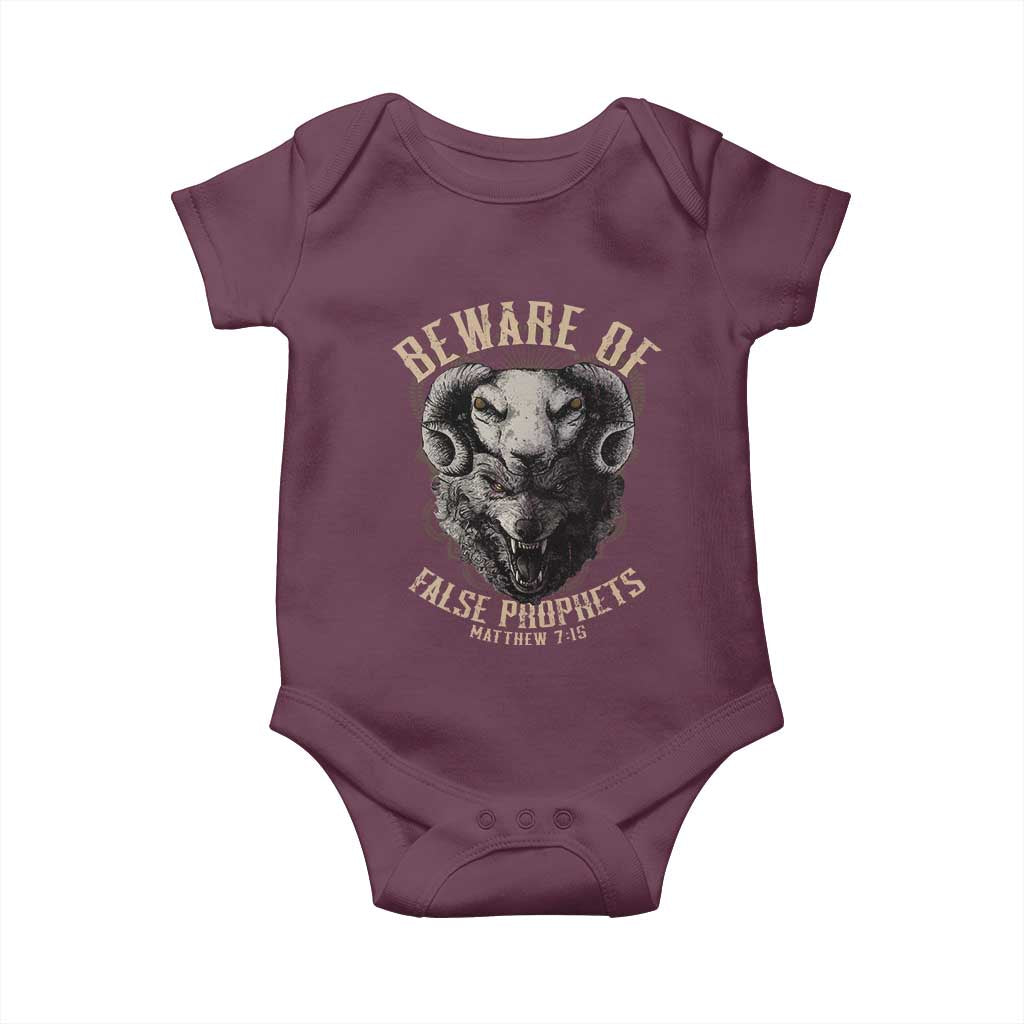 Beware Of False Prophets Baby Onesie Christian Sheep Wolf TS11 Maroon Print Your Wear