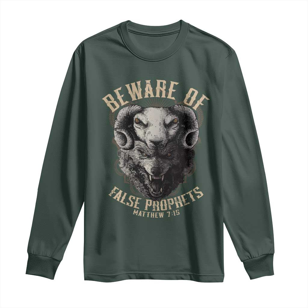 Beware Of False Prophets Long Sleeve Shirt Christian Sheep Wolf TS11 Dark Forest Green Print Your Wear