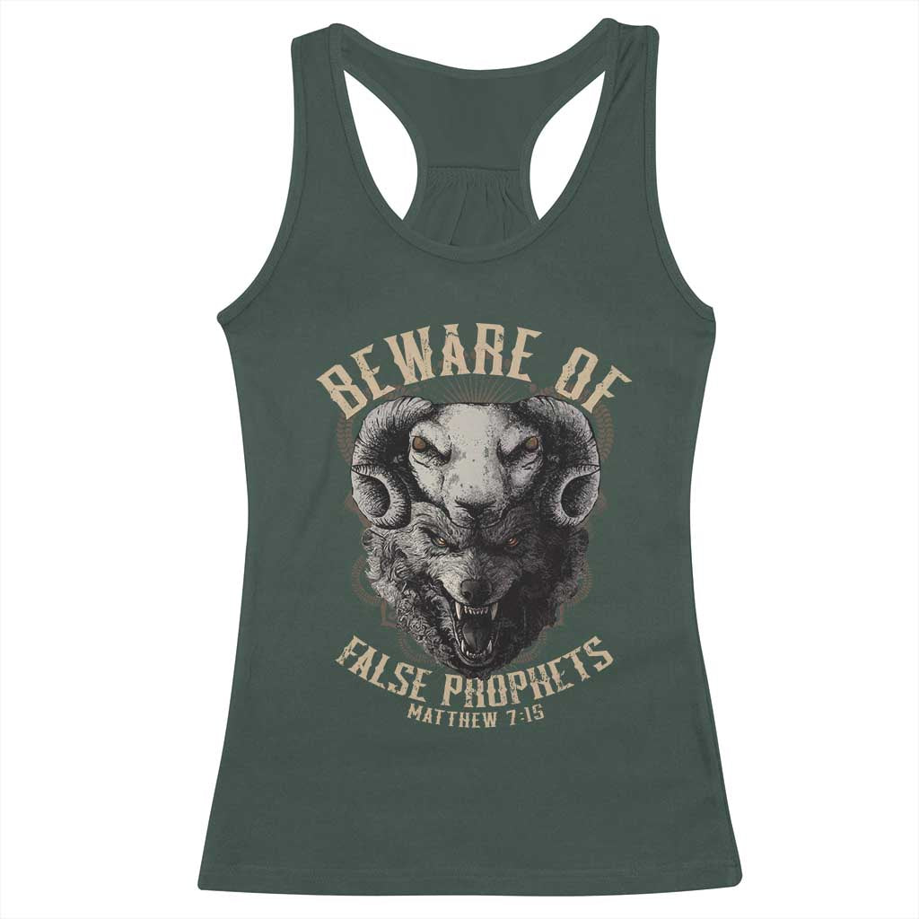 Beware Of False Prophets Racerback Tank Top Christian Sheep Wolf TS11 Dark Forest Green Print Your Wear