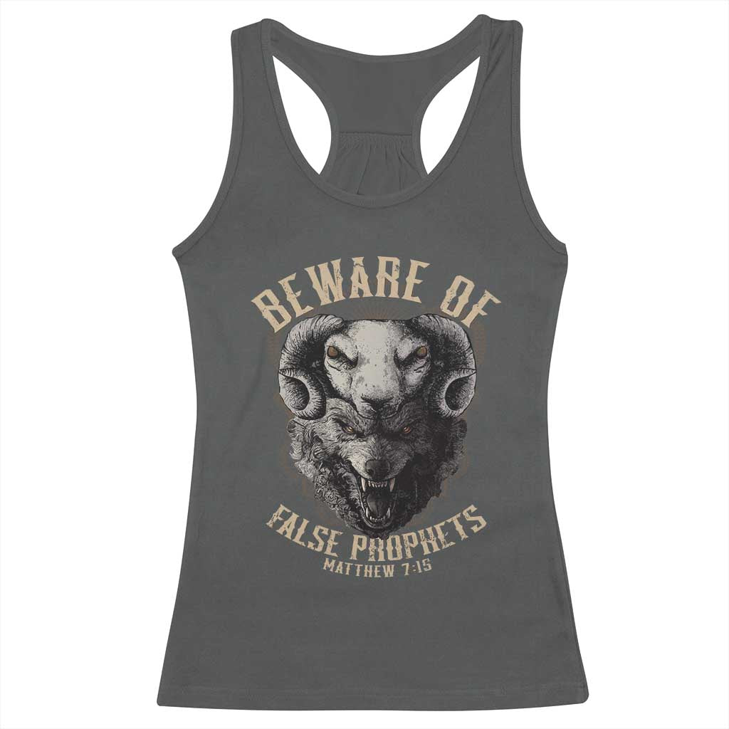 Beware Of False Prophets Racerback Tank Top Christian Sheep Wolf TS11 Dark Heather Print Your Wear
