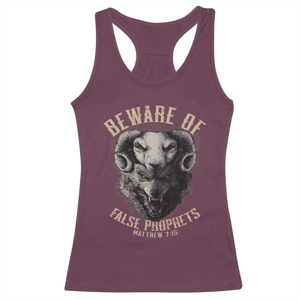 Beware Of False Prophets Racerback Tank Top Christian Sheep Wolf TS11 Maroon Print Your Wear