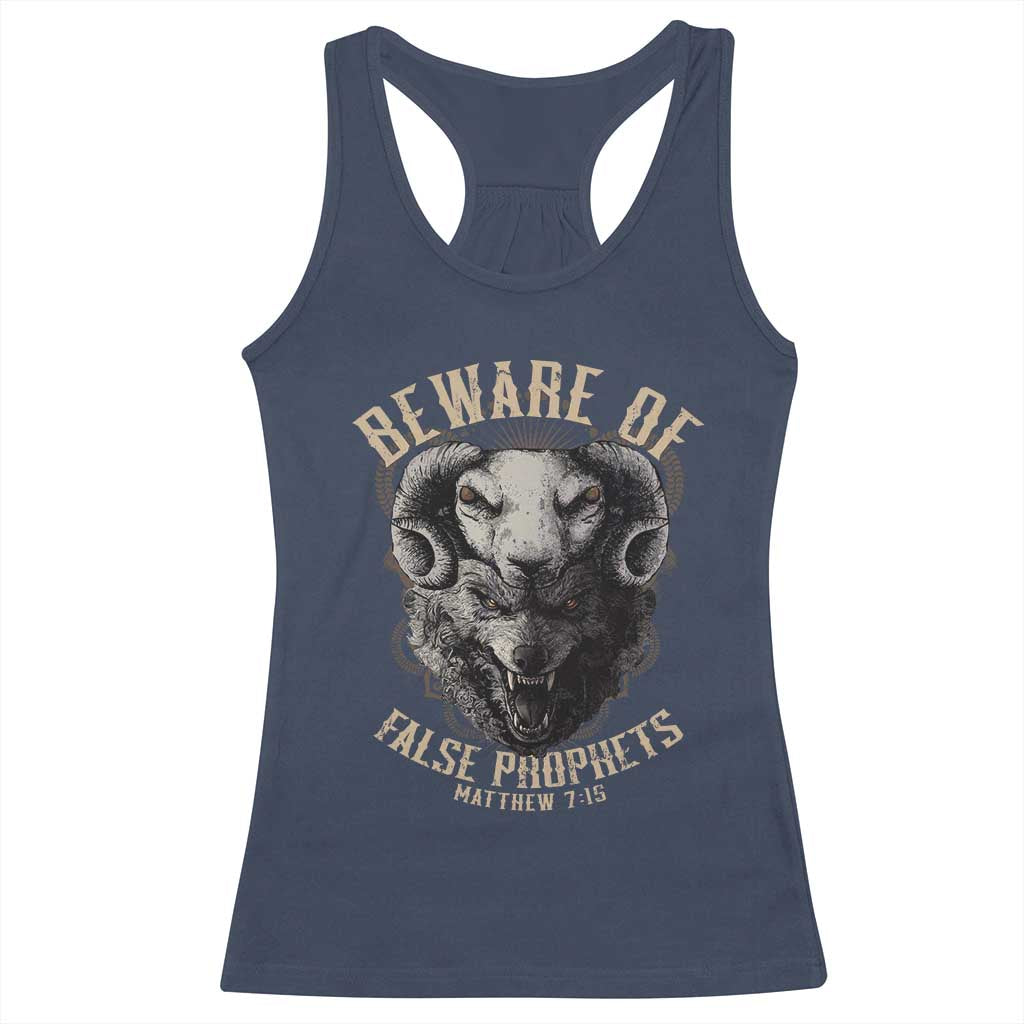 Beware Of False Prophets Racerback Tank Top Christian Sheep Wolf TS11 Navy Print Your Wear