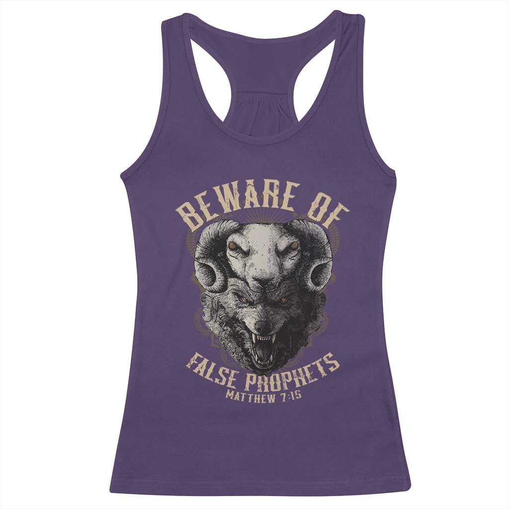 Beware Of False Prophets Racerback Tank Top Christian Sheep Wolf TS11 Purple Print Your Wear