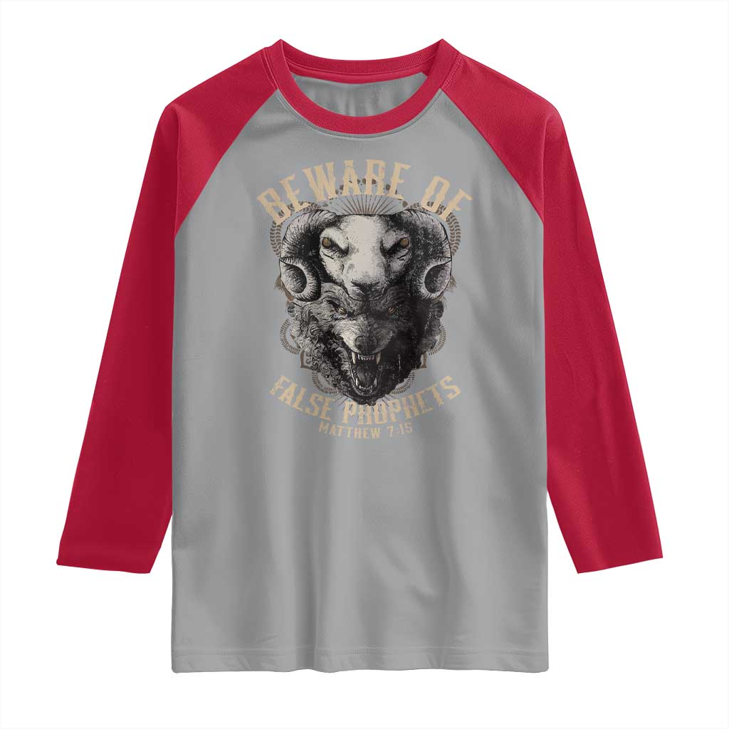 Beware Of False Prophets Raglan Shirt Christian Sheep Wolf TS11 Sport Gray Red Print Your Wear
