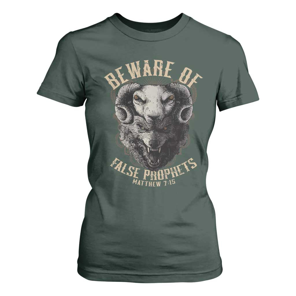 Beware Of False Prophets T Shirt For Women Christian Sheep Wolf TS11 Dark Forest Green Print Your Wear