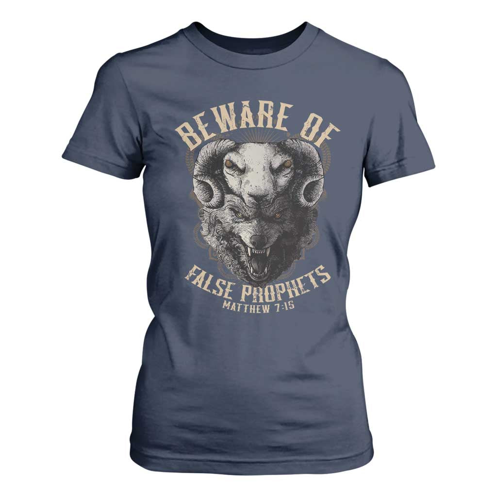 Beware Of False Prophets T Shirt For Women Christian Sheep Wolf TS11 Navy Print Your Wear