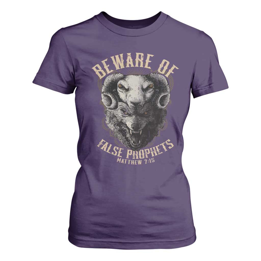 Beware Of False Prophets T Shirt For Women Christian Sheep Wolf TS11 Purple Print Your Wear