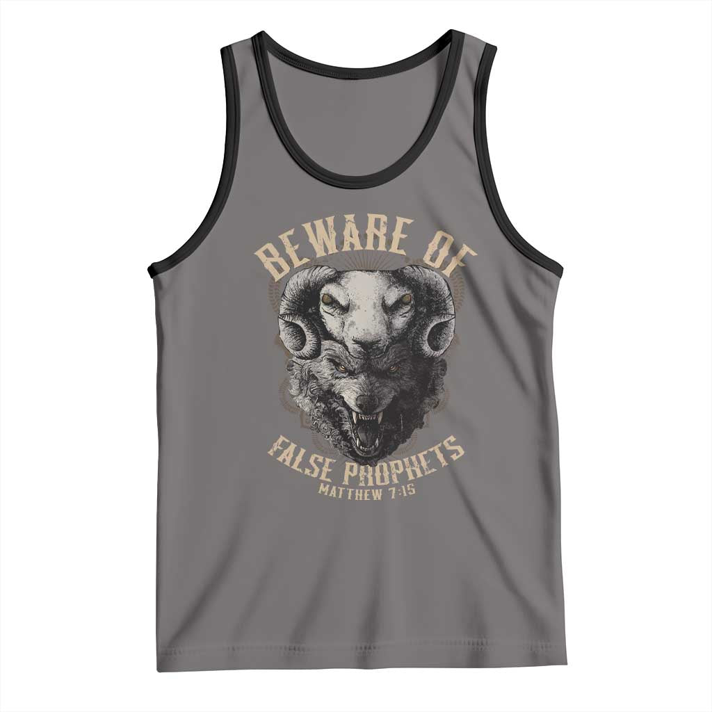 Beware Of False Prophets Tank Top Christian Sheep Wolf TS11 Deep Heather Black Print Your Wear