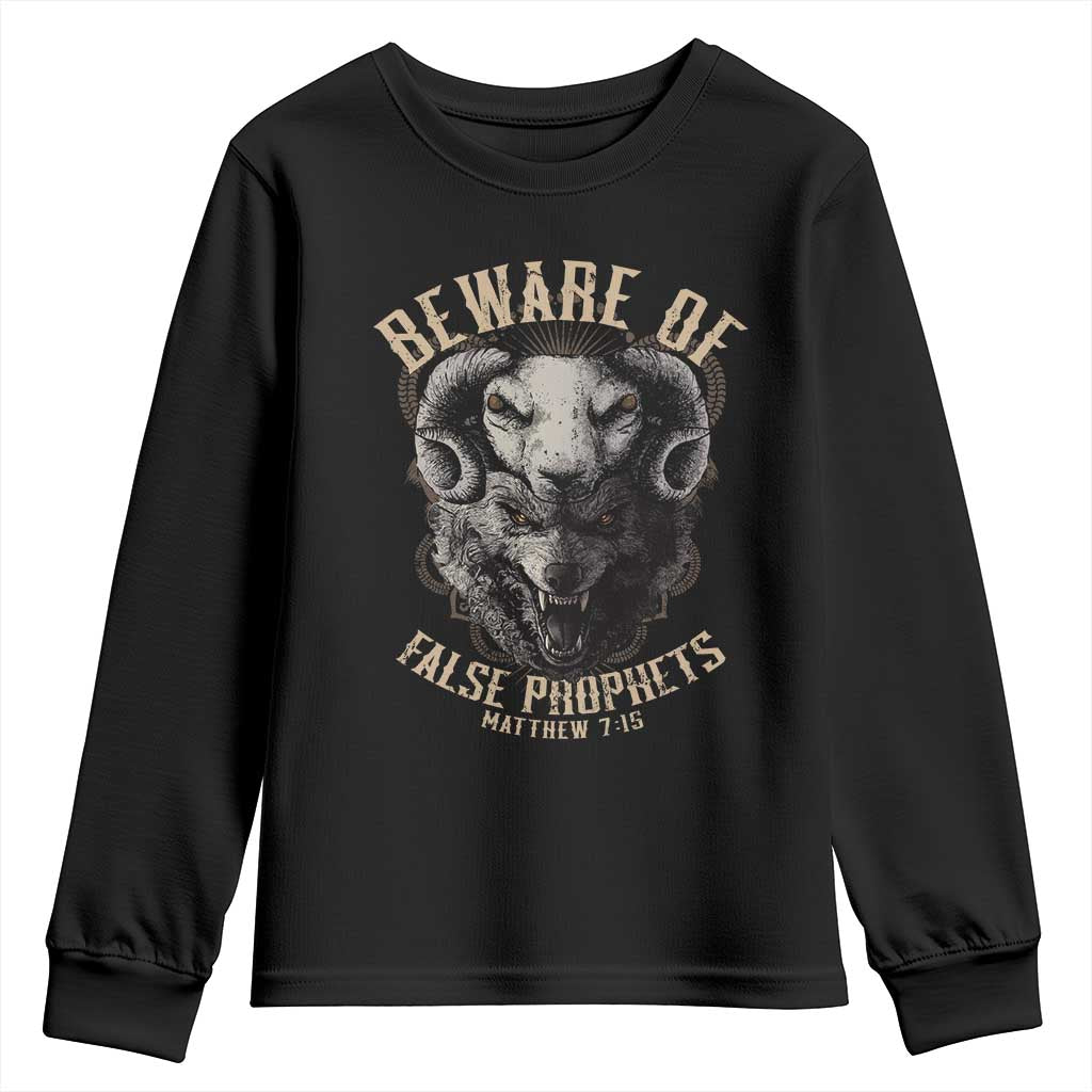 Beware Of False Prophets Youth Sweatshirt Christian Sheep Wolf TS11 Black Print Your Wear