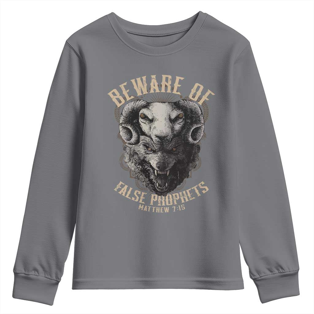 Beware Of False Prophets Youth Sweatshirt Christian Sheep Wolf TS11 Charcoal Print Your Wear