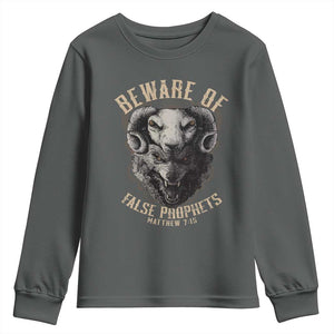 Beware Of False Prophets Youth Sweatshirt Christian Sheep Wolf TS11 Dark Heather Print Your Wear
