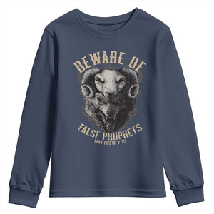 Beware Of False Prophets Youth Sweatshirt Christian Sheep Wolf TS11 Navy Print Your Wear