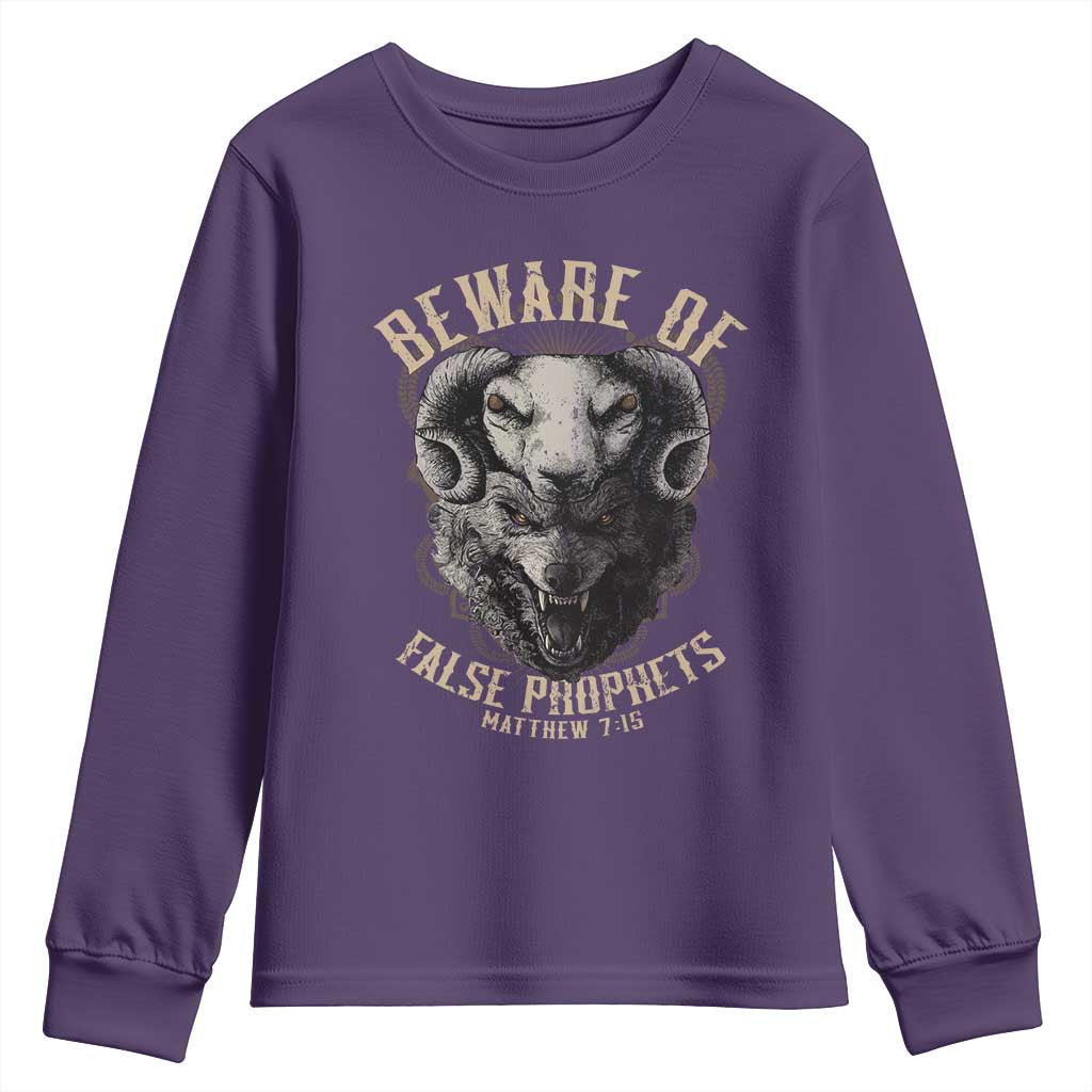 Beware Of False Prophets Youth Sweatshirt Christian Sheep Wolf TS11 Purple Print Your Wear