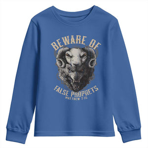 Beware Of False Prophets Youth Sweatshirt Christian Sheep Wolf TS11 Royal Blue Print Your Wear