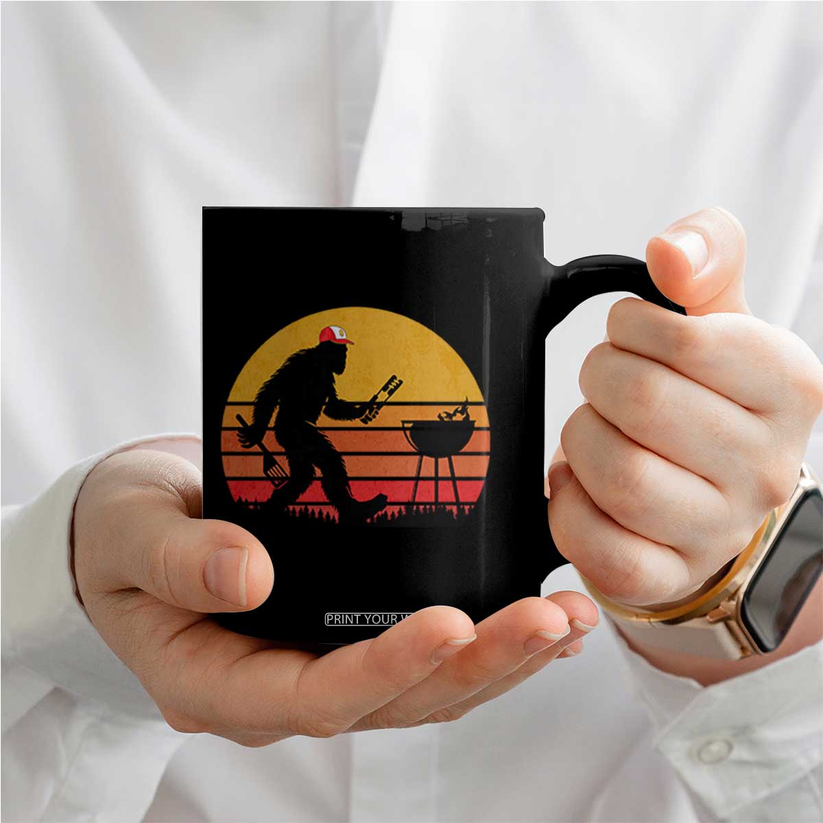 Bigfoot BBQ Coffee Mug Funny Barbecue Sasquatch Lovers Dad Grill Gift TS10 Print Your Wear