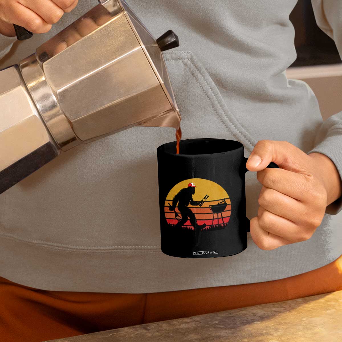 Bigfoot BBQ Coffee Mug Funny Barbecue Sasquatch Lovers Dad Grill Gift TS10 Print Your Wear