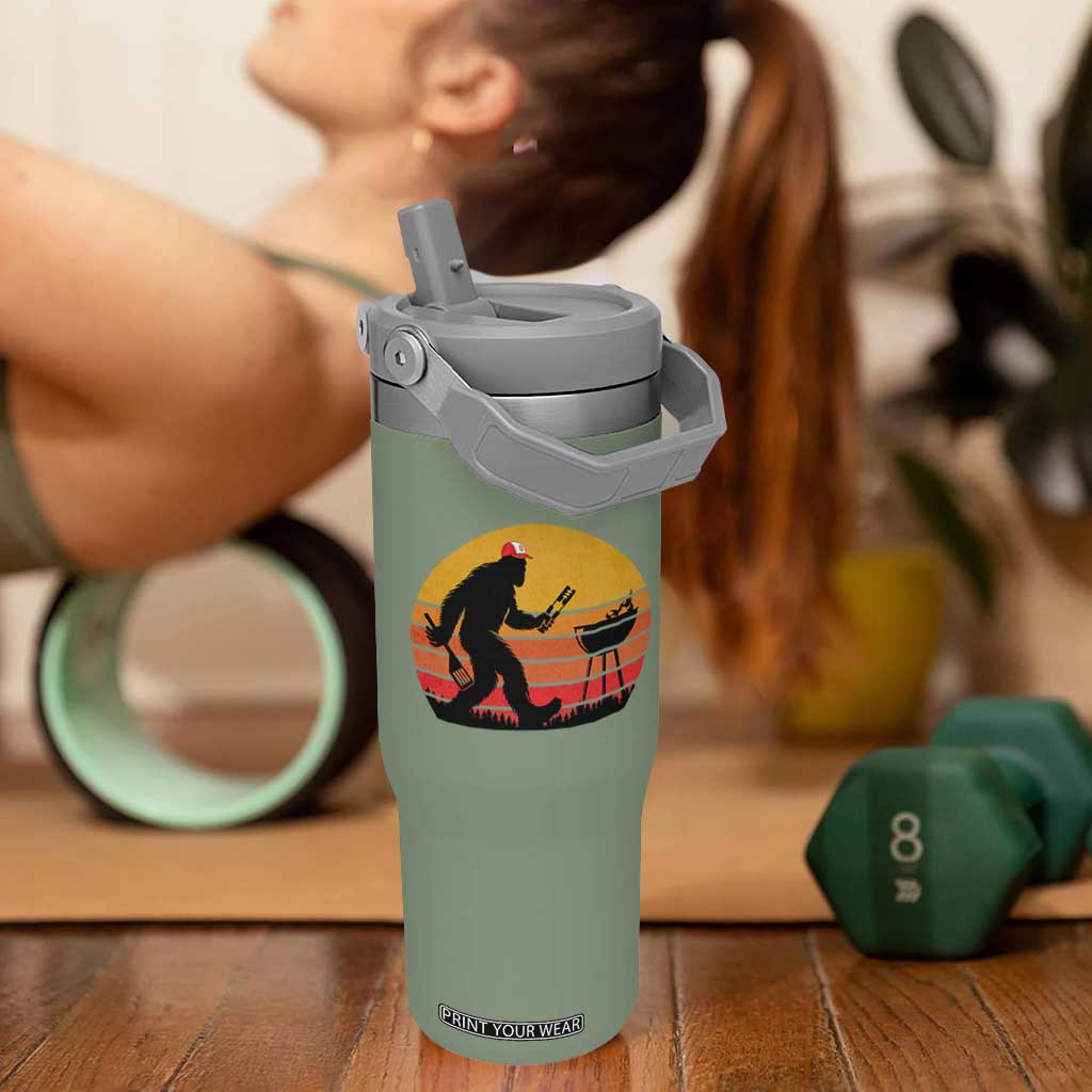 Bigfoot BBQ Flip Straw Tumbler Funny Barbecue Sasquatch Lovers Dad Grill Gift TS10 One Size: 30 oz Moss Green Print Your Wear