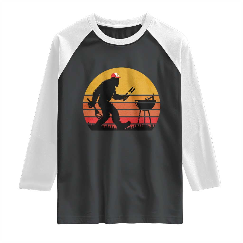Bigfoot BBQ Raglan Shirt Funny Barbecue Sasquatch Lovers Dad Grill Gift TS10 Black White Print Your Wear