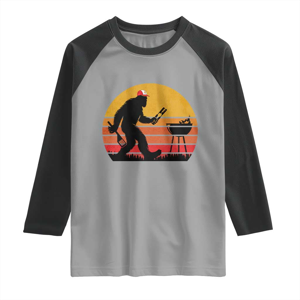Bigfoot BBQ Raglan Shirt Funny Barbecue Sasquatch Lovers Dad Grill Gift TS10 Sport Gray Black Print Your Wear