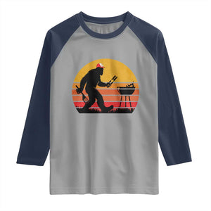 Bigfoot BBQ Raglan Shirt Funny Barbecue Sasquatch Lovers Dad Grill Gift TS10 Sport Gray Navy Print Your Wear