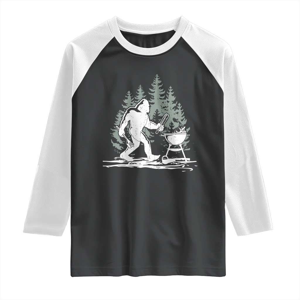 Bigfoot BBQ Raglan Shirt Funny Sasquatch Barbecue Dad Grill Gift TS10 Black White Print Your Wear