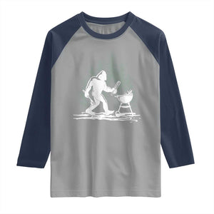 Bigfoot BBQ Raglan Shirt Funny Sasquatch Barbecue Dad Grill Gift TS10 Sport Gray Navy Print Your Wear